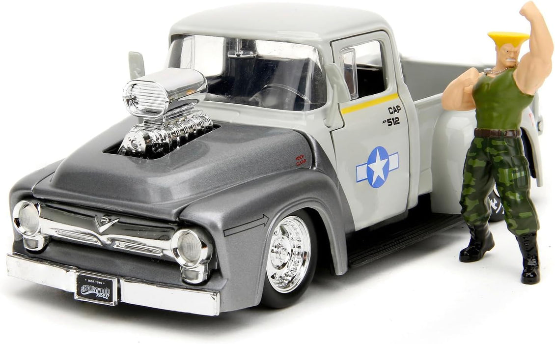 Jada - Street Fighter 1956 Ford F-100 1:24 Die-Cast Model Vehicle With Guille Figure