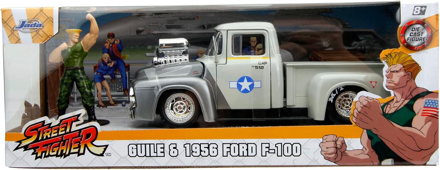 Jada - Street Fighter 1956 Ford F-100 1:24 Die-Cast Model Vehicle With Guille Figure